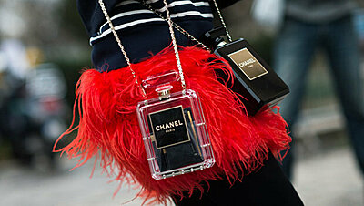 Chanel No.5 Bottle Bag at Paris Haute Couture Fashion Week Spring 2014 Street Style