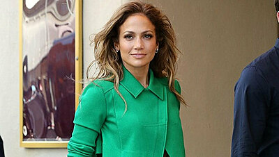 Jennifer Lopez in a Bold Green Roland Mouret Pantsuit