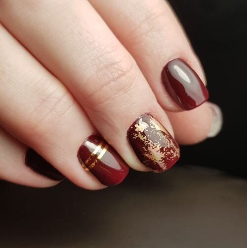 Burgundy Nails with Gold | TikTok