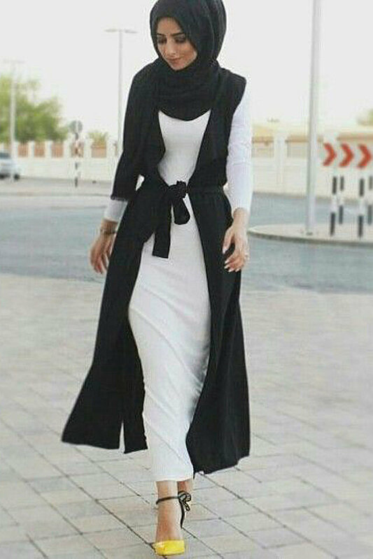 بالصور: أفكار لارتداء الفيست الطويل مع الحجاب