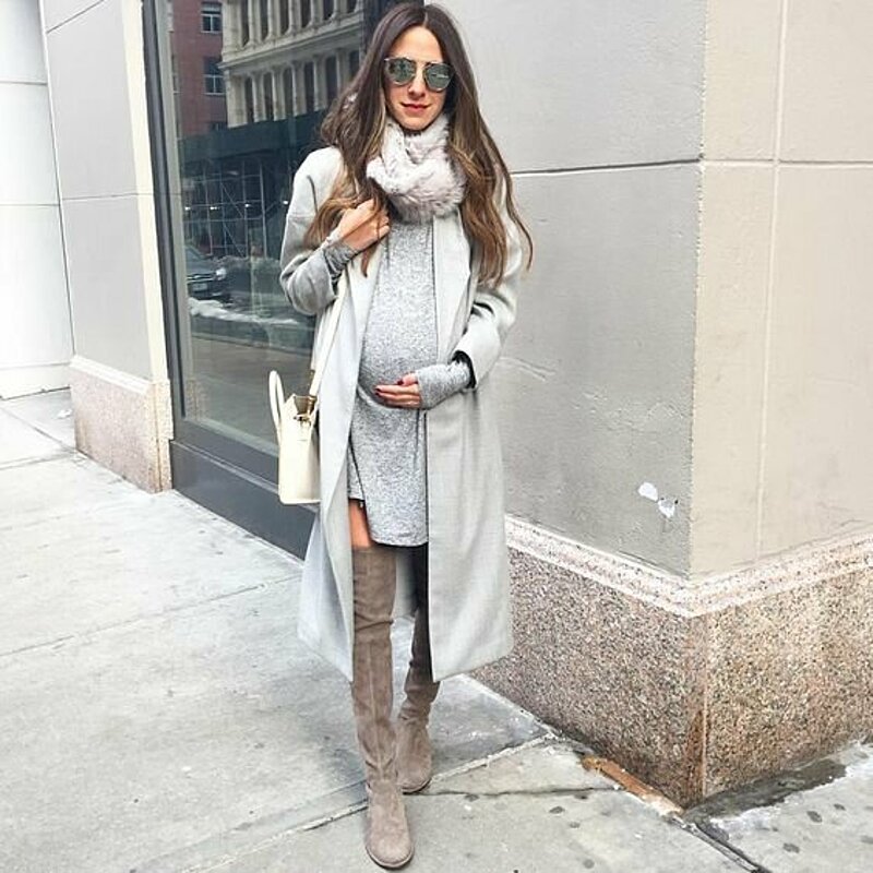 15 Outfit Ideas to Wear Short Maternity Dresses and Over-the-Knee Boots