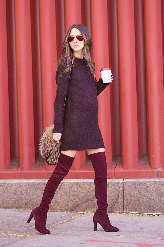 15 Outfit Ideas to Wear Short Maternity Dresses and Over-the-Knee Boots
