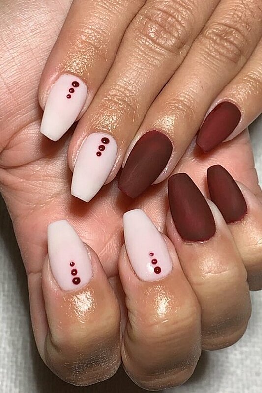 Amazon.com: CoolNail Fashion Matte Soft Burgundy Stiletto Frosted False  Fake Nails Oval Sharp Pointed Designed Salon Nail Art Tips : Beauty &  Personal Care