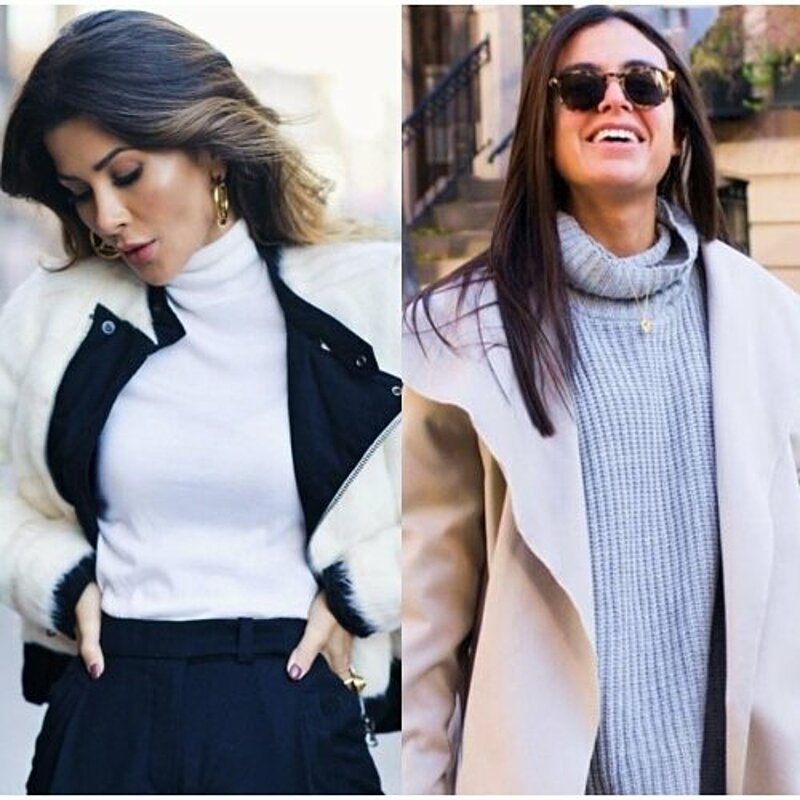women in stylish coats and sunglasses posing confidently.