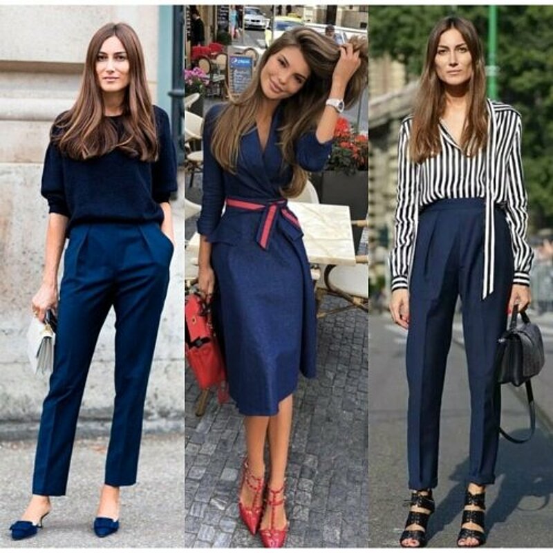 Three women in blue pants: casual, formal, sporty, and trendy. Each style showcases their unique personalities and fashion choices.