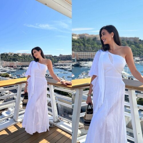  One-Shoulder Linen Dress by Yasmin Sabry