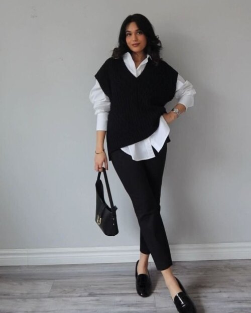 Knit Vest with Oversized Shirt 