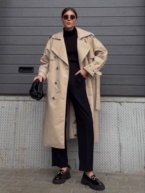 Trench Coat with All-Black Outfit