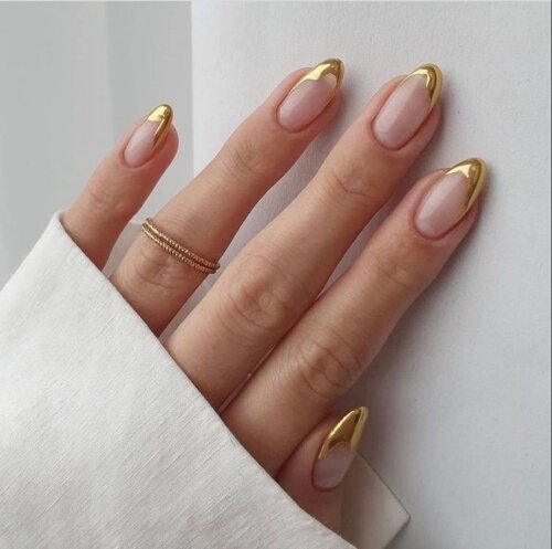 Gold Nail Accents & French